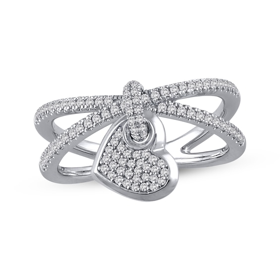 Diamond Hole Punch Heart Crossover Fashion Ring 3/8 ct tw 10K White Gold