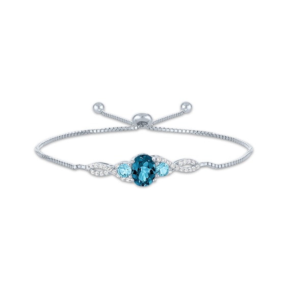 Oval-Cut London Blue Topaz, Round-Cut Swiss Blue Topaz & White Lab-Created Sapphire Bolo Bracelet Sterling Silver