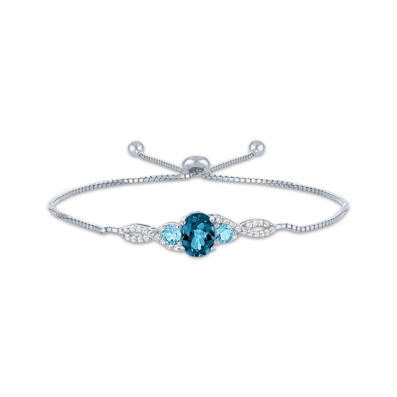 Main Image 1 of Oval-Cut London Blue Topaz, Round-Cut Swiss Blue Topaz & White Lab-Created Sapphire Bolo Bracelet Sterling Silver