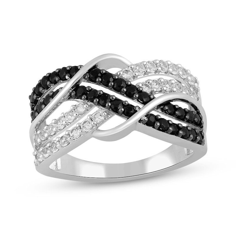 Main Image 1 of Black Onyx & White Lab-Created Sapphire Multi-Row Twist Ring Sterling Silver