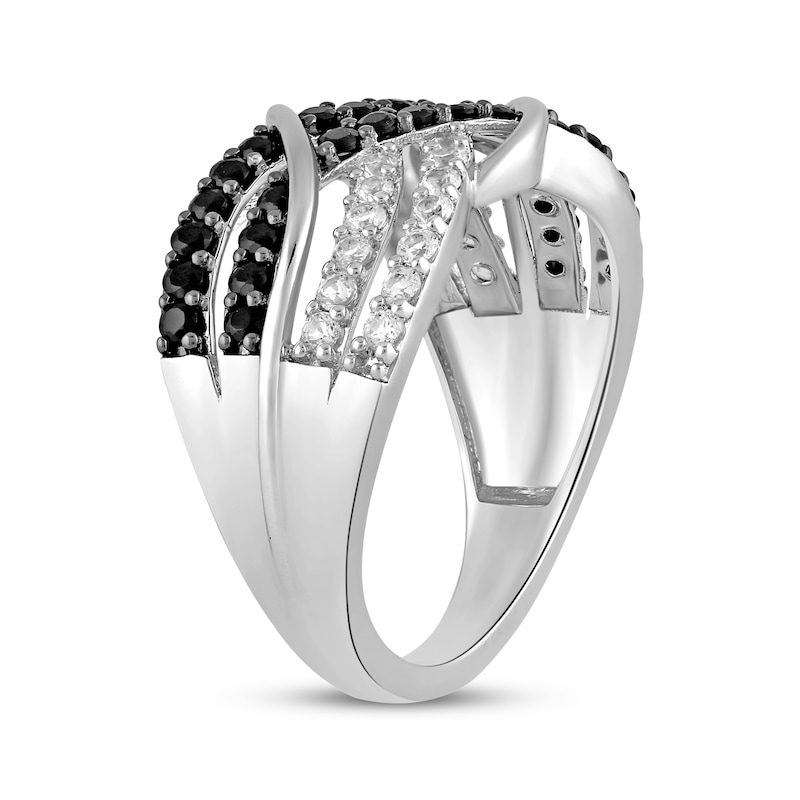 Main Image 2 of Black Onyx & White Lab-Created Sapphire Multi-Row Twist Ring Sterling Silver