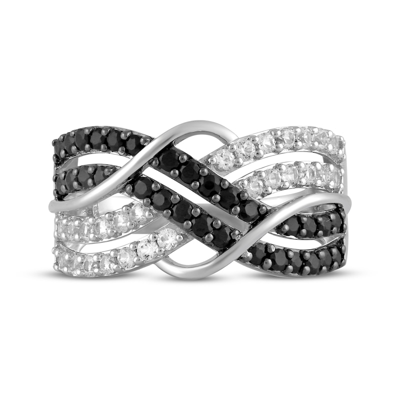 Main Image 3 of Black Onyx & White Lab-Created Sapphire Multi-Row Twist Ring Sterling Silver
