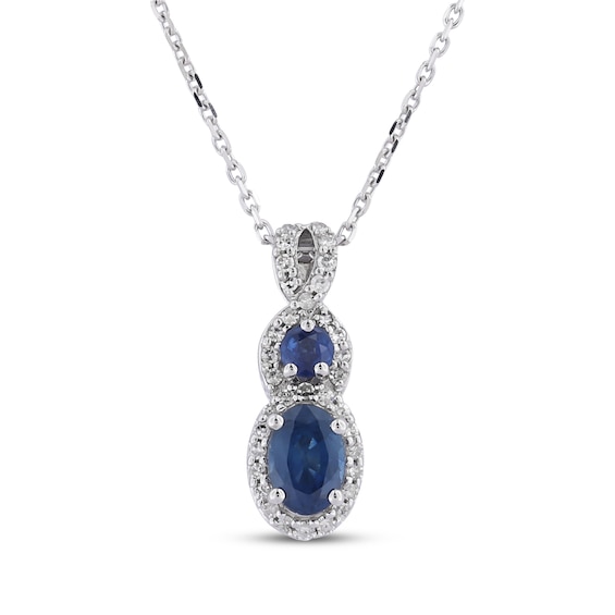 Oval & Round-Cut Blue Sapphire & Diamond Drop Necklace 1/6 ct tw 10K White Gold 18"