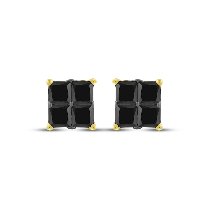 Main Image 2 of Men's Square-Cut Black Diamond Quad Stud Earrings 1 ct tw 10K Yellow Gold
