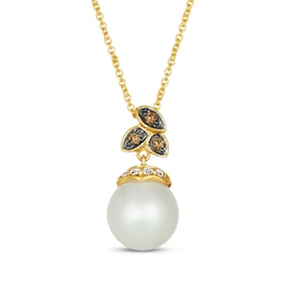 Le Vian Cultured Pearl Drop Necklace 1/10 ct tw Diamonds 14K Honey Gold 20"