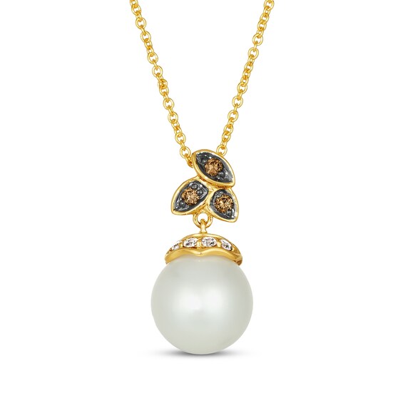 Le Vian Cultured Pearl Drop Necklace 1/10 ct tw Diamonds 14K Honey Gold 20"