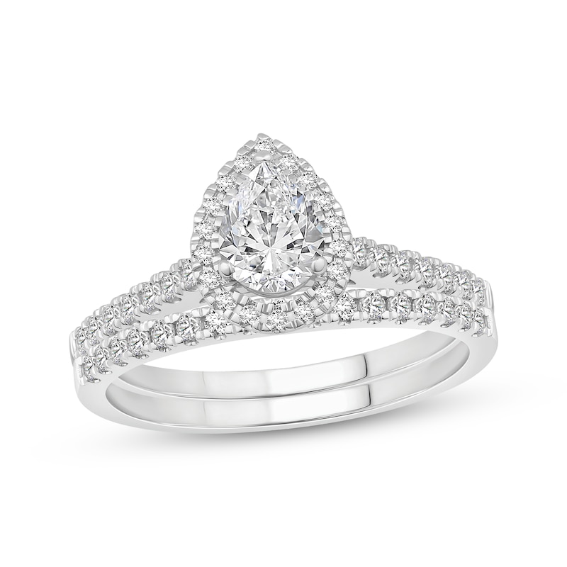 Main Image 1 of Adore Pear-Shaped Diamond Halo Bridal Set 1 ct tw 10K White Gold
