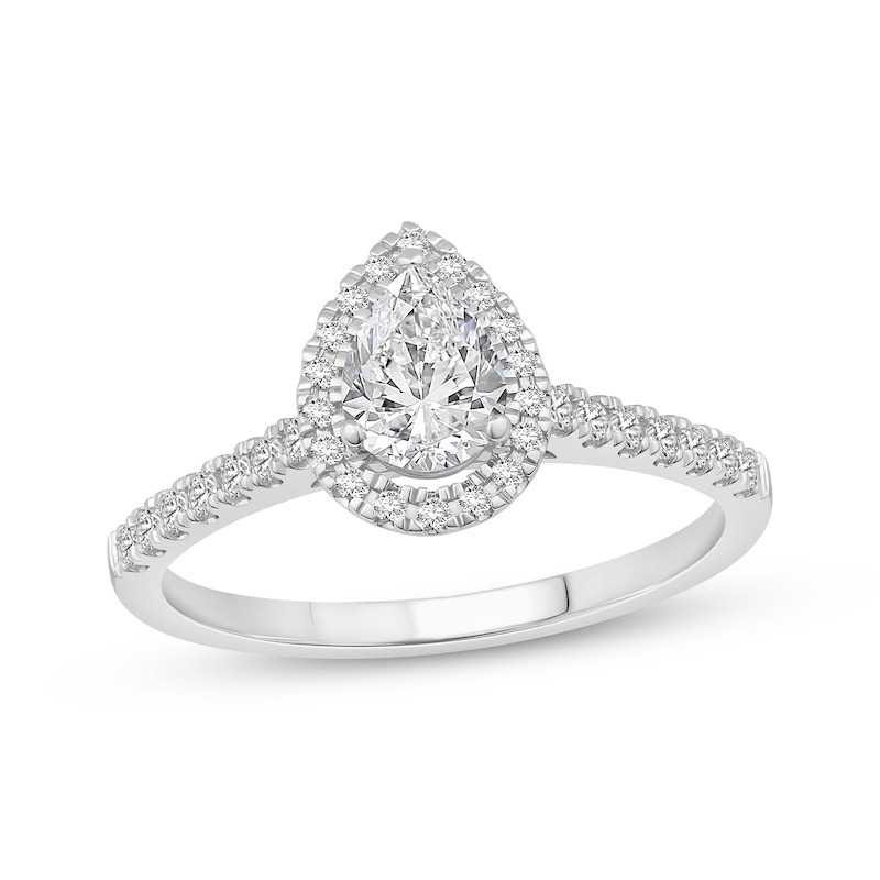 Main Image 4 of Adore Pear-Shaped Diamond Halo Bridal Set 1 ct tw 10K White Gold