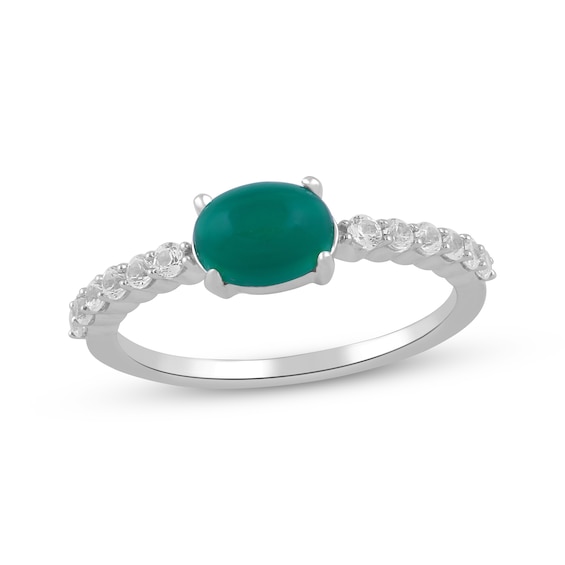 Oval-Cut Green Onyx & White Lab-Created Sapphire Ring Sterling Silver