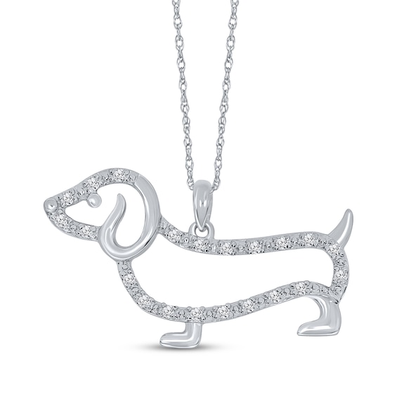 Diamond Dachshund Necklace 1/10 ct tw 10K White Gold 18"