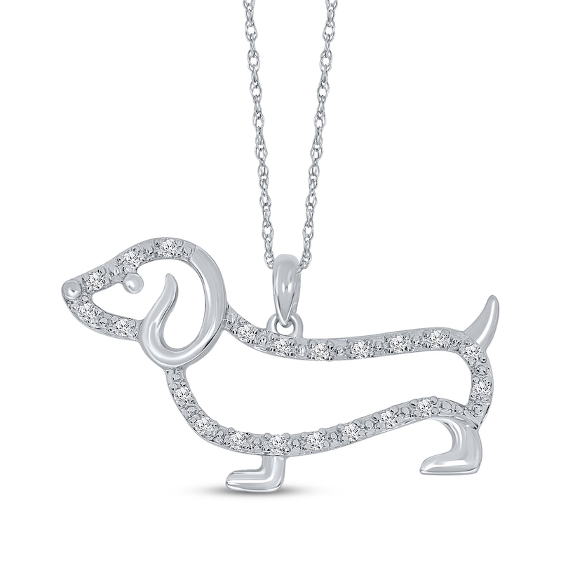 Main Image 1 of Diamond Dachshund Necklace 1/10 ct tw 10K White Gold 18"