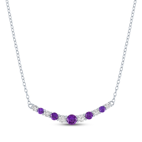 Amethyst & White Lab-Created Sapphire Smile Necklace Sterling Silver 18"