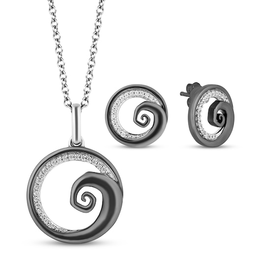 Disney Treasures The Nightmare Before Christmas Diamond Spiral Gift Set 1/10 ct tw Sterling Silver & Black Rhodium