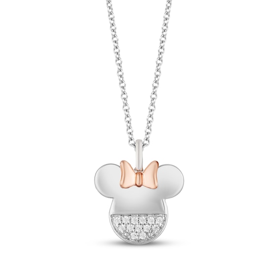 Disney Treasures Minnie Mouse Diamond Necklace 1/10 ct tw Sterling Silver & 14K Rose Gold Plating 18"