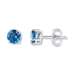 London Blue Topaz Solitaire Stud Earrings 14K White Gold