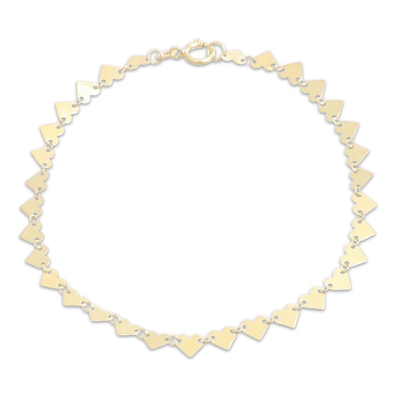 Polished Heart Link Bracelet Solid 10K Yellow Gold 7.5"
