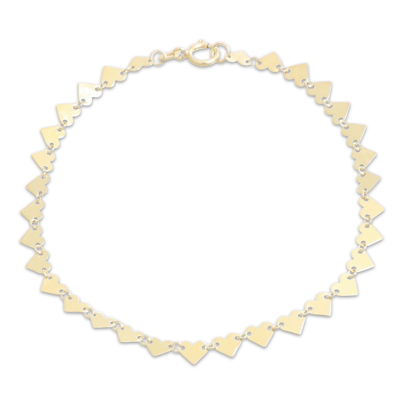 Main Image 1 of Polished Heart Link Bracelet Solid 10K Yellow Gold 7.5"