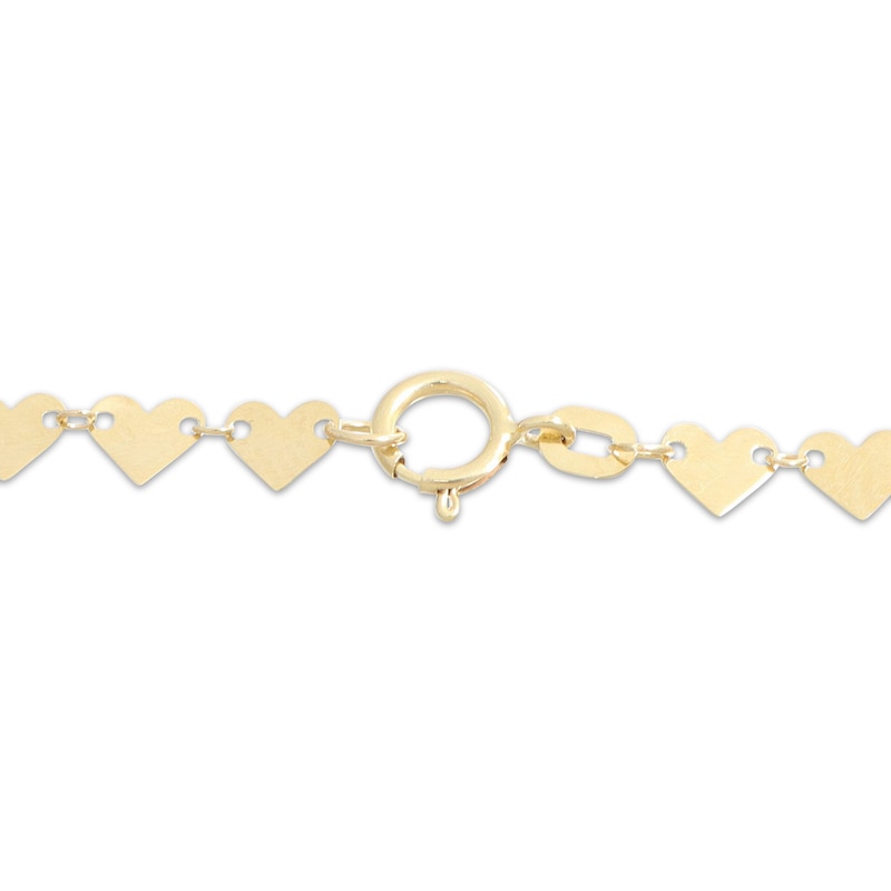 Main Image 2 of Polished Heart Link Bracelet Solid 10K Yellow Gold 7.5"