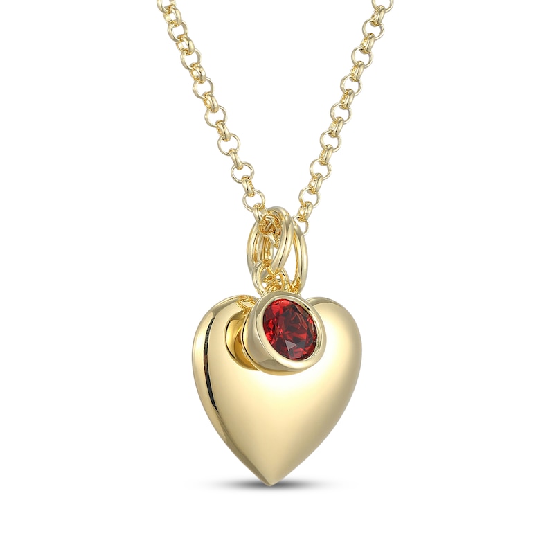 Main Image 2 of Garnet & Puff Heart Charm Toggle Necklace 24K Yellow Gold Vermeil Sterling Silver 18"