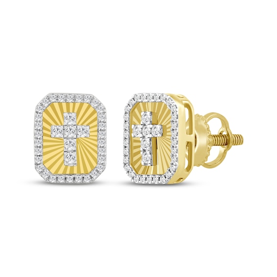 Men's Diamond Sunray Cross Stud Earrings 1/4 ct tw 10K Yellow Gold