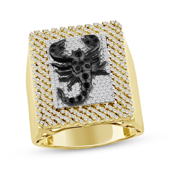 Men's Black & White Diamond Scorpion Ring 1 ct tw 10K Yellow Gold