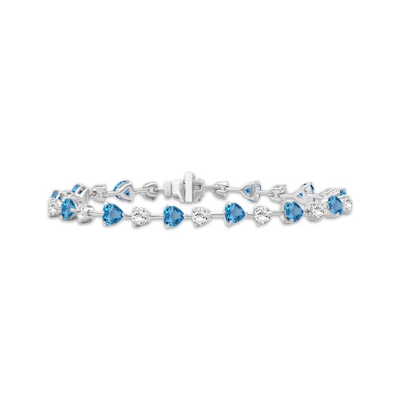 Heart-Shaped Swiss Blue Topaz & White Lab-Created Sapphire Link Bracelet Sterling Silver 7.5"