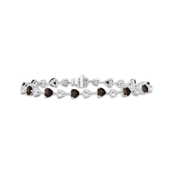 Heart-Shaped Smoky Quartz & White Lab-Created Sapphire Bracelet Sterling Silver 7.5"