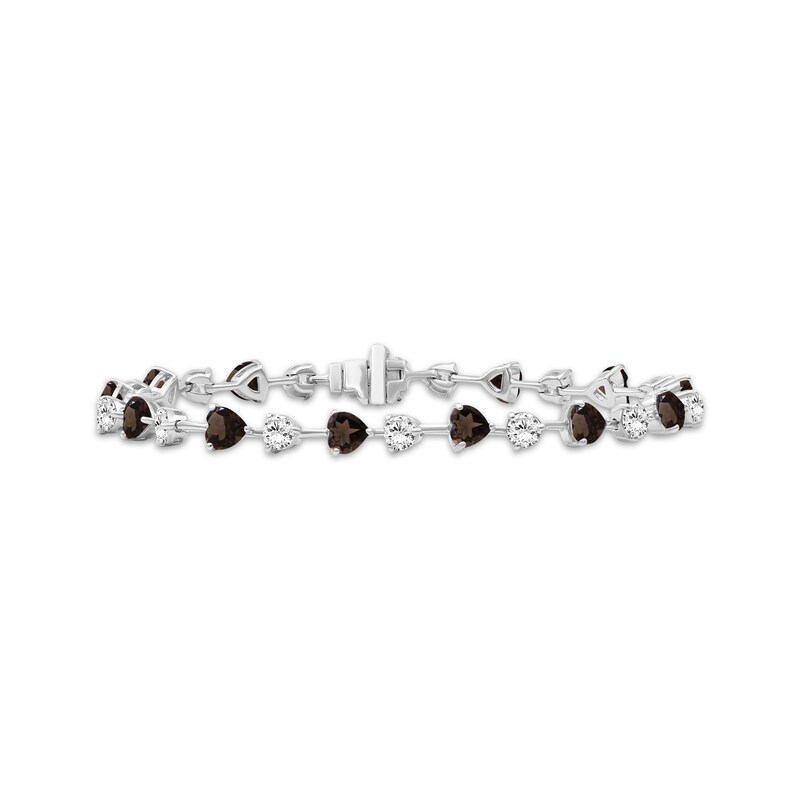 Main Image 1 of Heart-Shaped Smoky Quartz & White Lab-Created Sapphire Bracelet Sterling Silver 7.5"