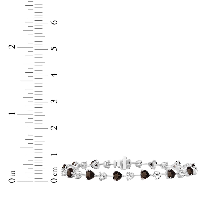 Main Image 3 of Heart-Shaped Smoky Quartz & White Lab-Created Sapphire Bracelet Sterling Silver 7.5"