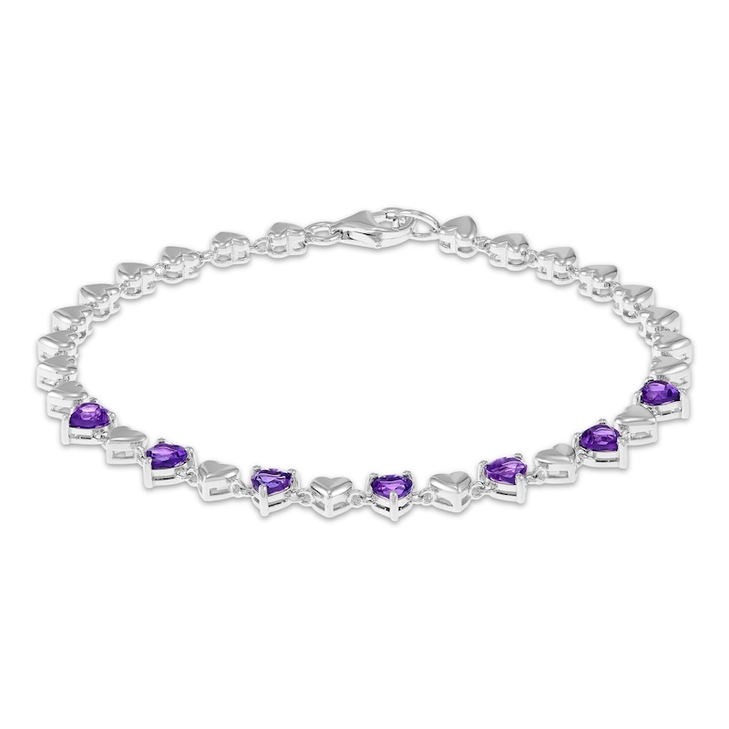 Main Image 1 of Heart-Shaped Amethyst Bracelet Sterling Silver 7.25"