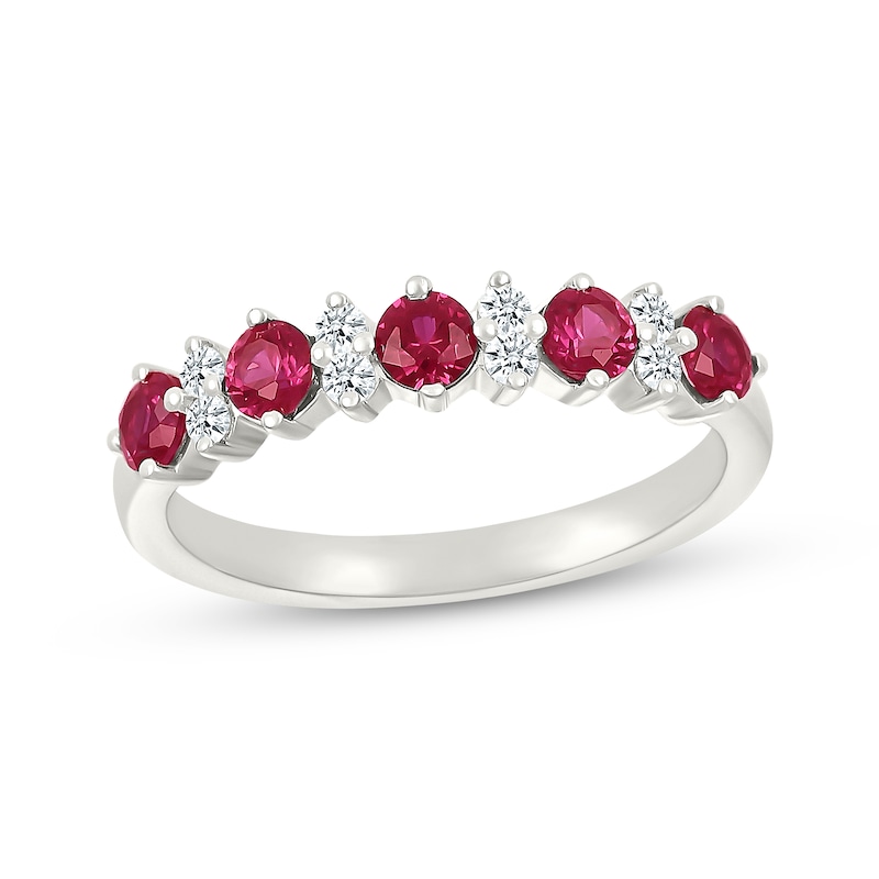 Main Image 1 of Lab-Created Ruby & White Lab-Created Sapphire Stackable Ring Sterling Silver