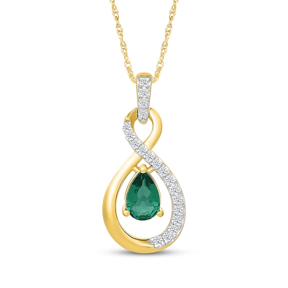 Pear-Shaped Lab-Created Emerald & White Lab-Created Sapphire Necklace 24K Yellow Gold Vermeil Sterling Silver 18"