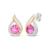 Thumbnail Image 1 of Pink & White Lab-Created Sapphire Teardrop Drop Earrings Sterling Silver & 10K Yellow Gold