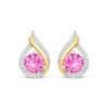 Thumbnail Image 2 of Pink & White Lab-Created Sapphire Teardrop Drop Earrings Sterling Silver & 10K Yellow Gold