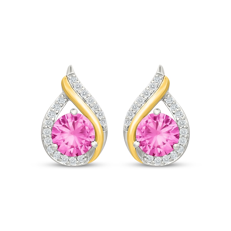 Main Image 2 of Pink & White Lab-Created Sapphire Teardrop Drop Earrings Sterling Silver & 10K Yellow Gold