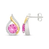Thumbnail Image 3 of Pink & White Lab-Created Sapphire Teardrop Drop Earrings Sterling Silver & 10K Yellow Gold