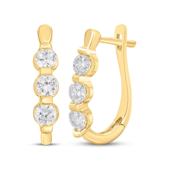 Diamond Trio Hoop Earrings 1/2 ct tw 14K Yellow Gold