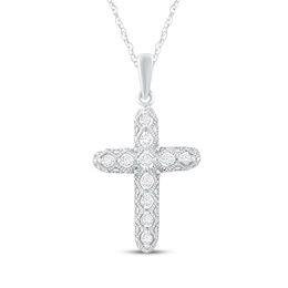 Diamond Cross Necklace 1/8 ct tw 14K White Gold 18"