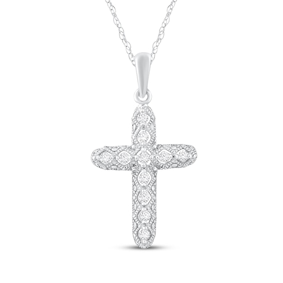 Diamond Cross Necklace 1/8 ct tw 14K White Gold 18"
