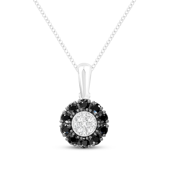 Black & White Diamond Halo Necklace 1/5 ct tw Sterling Silver 19"