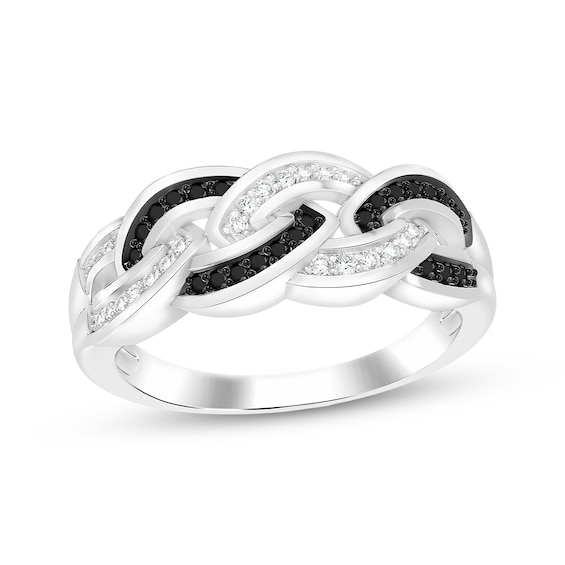 Black & White Diamond Link Ring 1/5 ct tw Sterling Silver