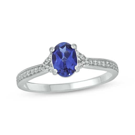 Oval-Cut Blue Lab-Created Sapphire & Diamond Ring 1/6 ct tw Sterling Silver