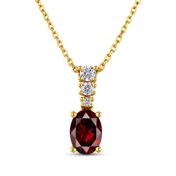 KAY Lab-Grown Diamonds & Oval-Cut Natural Garnet Drop Necklace 1/10 ct tw 10K Yellow Gold 18"