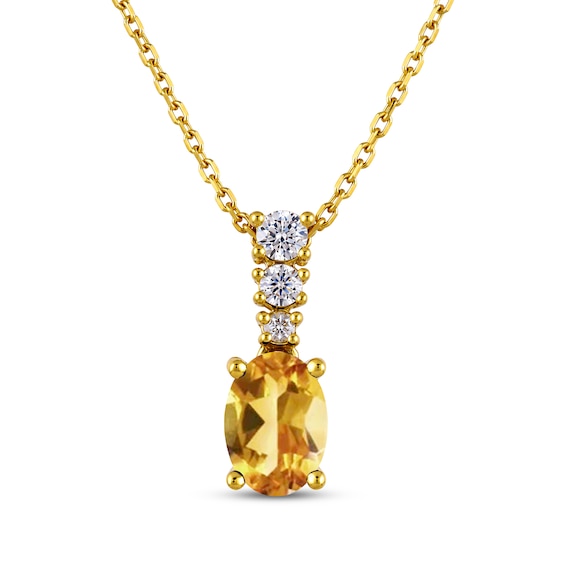 KAY Lab-Grown Diamonds & Oval-Cut Natural Citrine Drop Necklace 1/10 ct tw 10K Yellow Gold 18"
