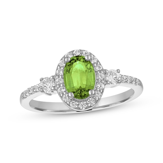 Oval-Cut Peridot & White Lab-Created Sapphire Ring Sterling Silver