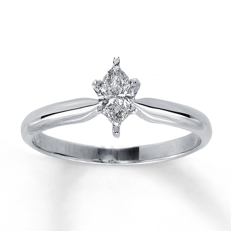 Diamond Solitaire Ring 1/3 carat Marquise 14K White Gold (I/I2)