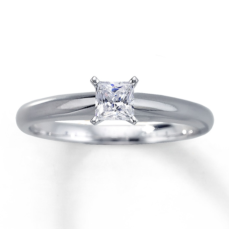 Diamond Solitaire Ring 1/2 carat Princess-cut 14K White Gold (K/I1)