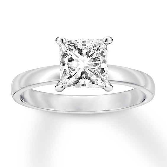 Certified Diamond Solitaire 1-1/2 ct Princess 14K White Gold