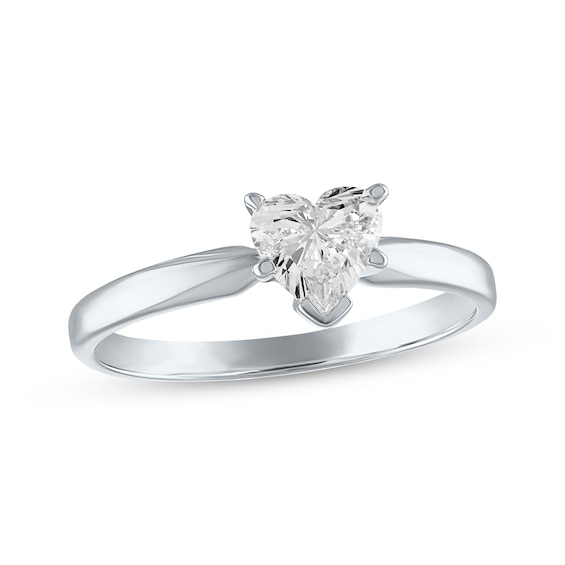 Diamond Solitaire Ring 1/2 carat Heart-shaped 14K White Gold (I/I2