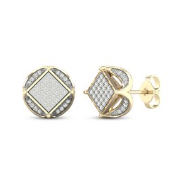 Men's Multi-Diamond Geometric Stud Earrings 1/4 ct 10K Yellow Gold